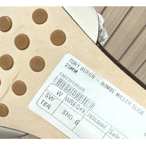 Tory Burch Women’s Bombé Miller Slide Calfskin Leather White 25mm Size 6M - Picture 9 of 11